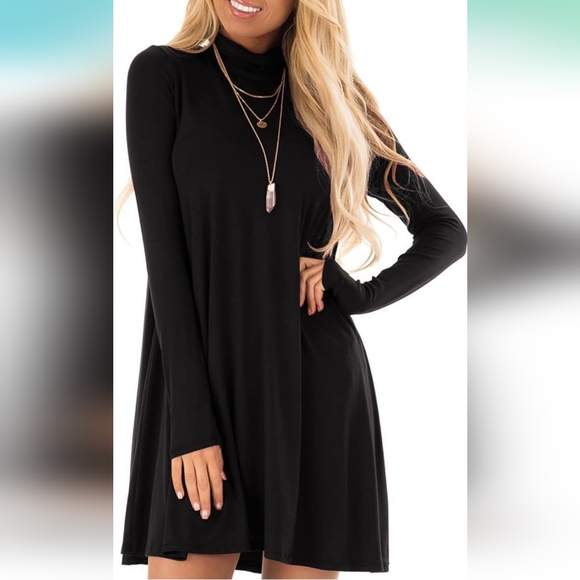 *New Keedone Women's Long Sleeve Turtleneck Casual Loose T-Shirt Dress - Picture 4 of 6